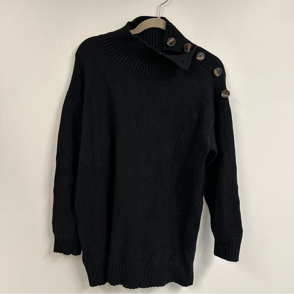 Anthropologie Black Cowl Neck Sweater with Buttons